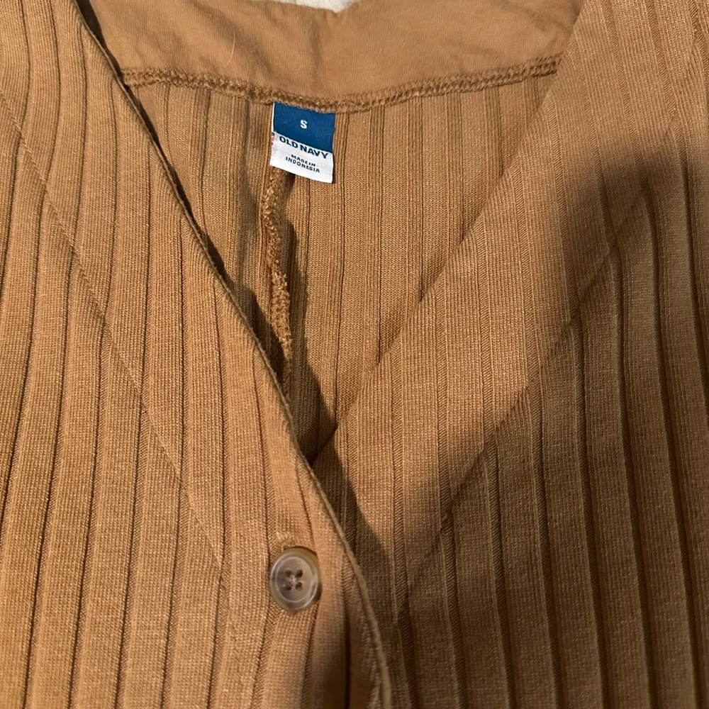 Old Navy Ribbed Button-Down Dress in Tan - Picture 2 of 4